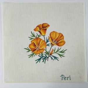 Peri California Poppy Needlepoint Canvas, 14 Count, Golden Orange Poppies 6x6"